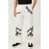 Erkek Üç İplik Pamuklu Baskılı Cepli Jogger Buggy Pantalon Oversize Kalıp - Beyaz