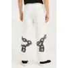 Erkek Üç İplik Pamuklu Baskılı Cepli Jogger Buggy Pantalon Oversize Kalıp - Beyaz
