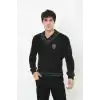 Erkek V Yaka Örgülü Kazak - Siyah