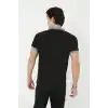 Erkek Yakalı Slim Fit Baskılı T-Shirt - Siyah