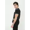 Erkek Yakalı Slim Fit Baskılı T-Shirt - Siyah