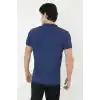 Erkek Yakalı Slim Fit Pike Çizgili T-Shirt - Mavi