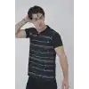 Erkek Yakalı Slim Fit Pike Çizgili T-Shirt - Siyah