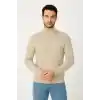 Erkek Yarım Boğaz Triko Kazak yumuşak dokulu Pamuklu ince Dokuma, uzun kollu Rahat Regular kalıp - Bej