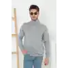 Erkek Yarım Boğaz Triko Kazak yumuşak dokulu Pamuklu ince Dokuma, uzun kollu Rahat Regular kalıp - Gri