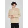 Erkek Yarım Fermuarlı Baskılı Sweat - Bej