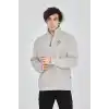 Erkek Yarım Fermuarlı Baskılı Sweat - Boyalı Gri