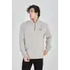 Erkek Yarım Fermuarlı Baskılı Sweat - Boyalı Gri
