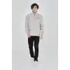 Erkek Yarım Fermuarlı Baskılı Sweat - Boyalı Gri