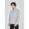 Erkek Yarım Fermuarlı Baskılı Sweat - Gri