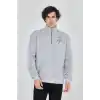 Erkek Yarım Fermuarlı Baskılı Sweat - Gri