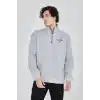 Erkek Yarım Fermuarlı Baskılı Sweat - Gri
