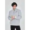 Erkek Yarım Fermuarlı Baskılı Sweat - Gri
