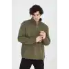 Erkek Yarım Fermuarlı Baskılı Sweat - Yeşil
