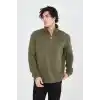 Erkek Yarım Fermuarlı Baskılı Sweat - Yeşil