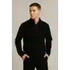 Erkek Yarım Fermuarlı Triko Kazak – Selanik Örgü, Dik Yaka, Pamuklu Dokuma, Regular Fit Uzun Kollu Kışlık Model - Siyah