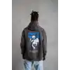 Erkek Yıldırım Baskılı Kapşonlu Sweatshirt - Gri