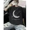 Erkekler için Siyah Tişört Grafik Genç Emo Vintage Gotik Rahat Büyük Beden Kısa Kollu Tişört Giysi Üst- Siyah