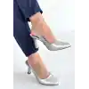 Feey Gümüş Cilt Topuklu Ayakkabı