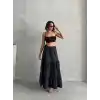 Fırfırlı brodeli astarlı uzun etek siyah s255047
