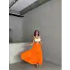 Fırfırlı brodeli astarlı uzun etek turuncu s255047