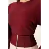 Fitilli Bisiklet Yaka İkili Bluz bordo T4341