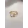 Gold Baget ve Zirkon Taşlı Kare Yüzük