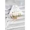 Gold Renk 6 Çiftli Pirinç Kadın Küpe Seti