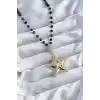 Gold Renk Siyah Boncuk Zirkon Taşlı Yıldız Model VİP Seri Kadın Kolye
