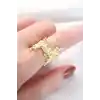Gold Renk Tırtıklı Kalın Baget Taş Tasarım Ayarlanabilir Yüzük