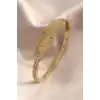 Gold Renk Yaprak Model Zirkon Taş Detay Kelepçe Kadın Bileklik