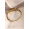 Gold Renk Yaprak Model Zirkon Taş Detay Kelepçe Kadın Bileklik