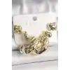 Gold Renk Yonca Damla Halka Model CCB Plastik Kadın Küpe Seti