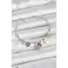 Gül Charmlı Gümüş Renk Pirinç Kadın Bileklik