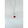 Gümüş Kaplama Kırmızı Gül Figürlü Kadın Kolye