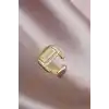 I Harfli Altın Renk Ayarlamalı Metal Kadın Yüzük