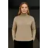 Kadın Balıkcı Yaka Bağazlı Triko Kazak Pamuklu Kalın Fitilli Dokuma - Bej