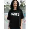 Kadın Baskılı Oversize T-shirt - Siyah