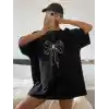 Kadın Baskılı Oversize T-shirt - Siyah