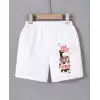 Kadın Beli Lastikli Baskılı Mini Şort - Beyaz