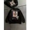 Kadın Bisiklet Yaka Baskılı SweatShirt - Siyah