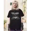 Kadın Bisiklet Yaka Baskılı T-shirt - Siyah