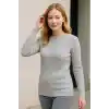 Kadın Bisiklet Yuvarlak Yaka Triko Kazak Pamuklu Kalın Fitilli Dokuma, Regular Fit Uzun Kollu Kışlık Model - Gri