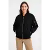 Kadın Bomber Mont Ceket – Fermuarlı, Kapitone İçi Astarlı, Su İtici Kumaş, Regular Fit, Yandan Cepli, Günlük Bahar & Kış Şık Rahat Stil - Siyah