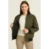 Kadın Bomber Mont Ceket – Fermuarlı, Kapitone İçi Astarlı, Su İtici Kumaş, Regular Fit, Yandan Cepli, Günlük Bahar & Kış Şık Rahat Stil - Haki