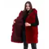 Kadın Kapşonlu Peluş Kürk Yelek Premium Kalite, Tam Astarlı, Uzun Model - Kırmızı