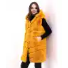 Kadın Kapşonlu Peluş Kürk Yelek Premium Kalite, Tam Astarlı, Uzun Model - Sarı