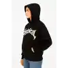 Kadın Kapüşonlu 3 İplik Şardonlu Önü Baskılı Fermuarlı Oversize Sweatshirt - Siyah