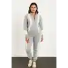 Kadın Premium Parçalı Eşofman Takım - Dik Yaka Fermuarlı Sweatshirt - Gri