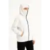 Kadın Samuray Ninja Çift Kapüşonlu Maske Detaylı Fermuarlı Kanguru Cepli Hoodie - Beyaz